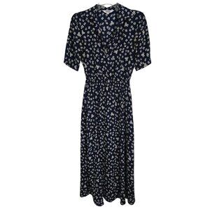 Bb Dakota By Steve Madden XS Navy Floral Maxi‎ Dress 100% Polyester Short Sleeve
